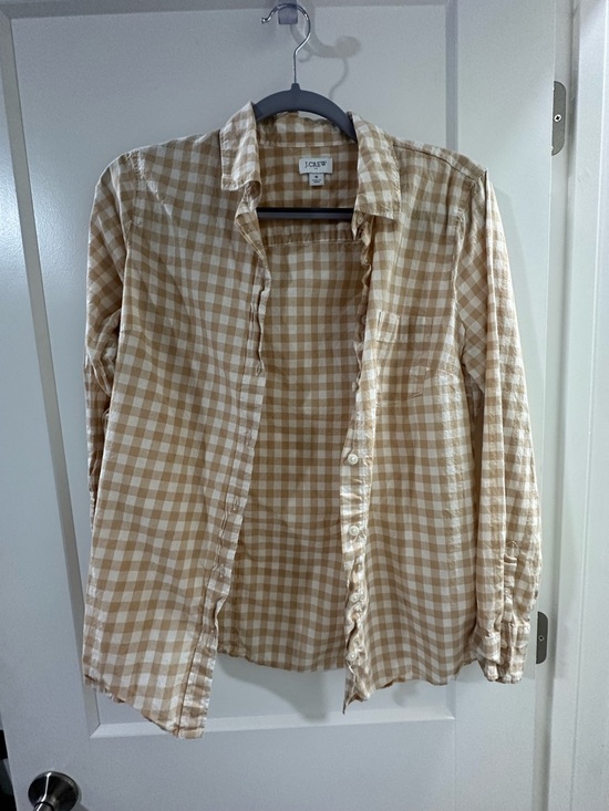 J. Crew Tops - J. Crew 100% Cotton Tan and White Gingham Button-Down Shirt
